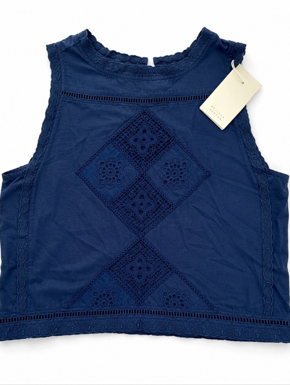 MELLISSA NEPTON  Navy Crochet-Panel Sleeveless Tank Top